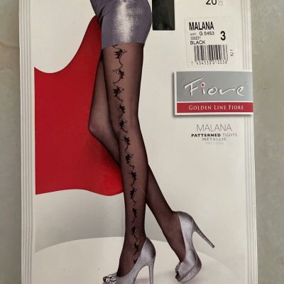 Fiore Malana Patterned Tights Sheer Black Metallic 154-165lbs Height 5’4-5’7 20D